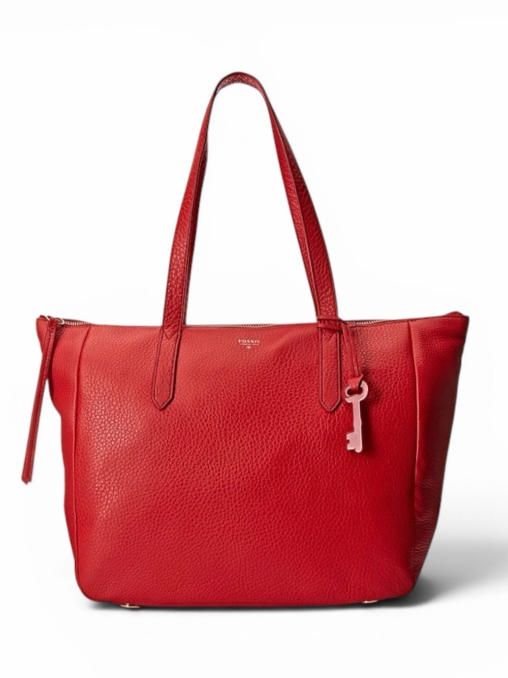 Fossil red leather zip top tote handbag shoulder bag